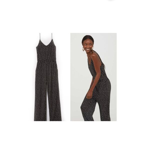 H&M Black  /White Vneck Jersey Jumpsuit size XS - Picture 1 of 6